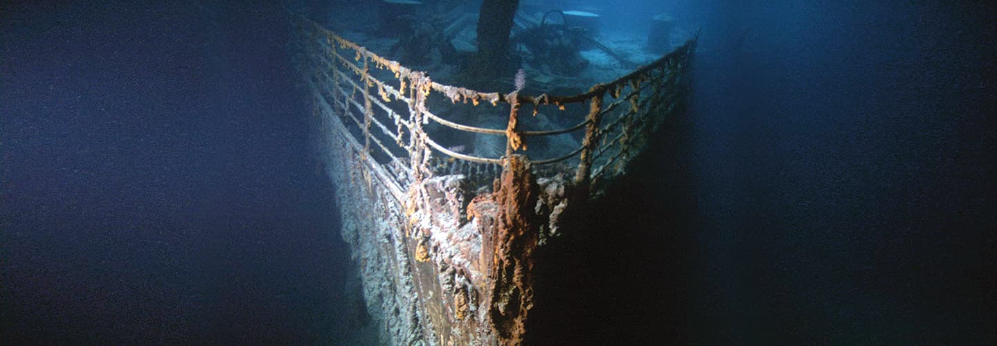 Image of the Titanic corroding underwater